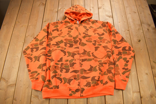 Vintage 1990s Sod King Orange Camo Graphic Hoodie / 90s Hoodie / Vintage Sweater / Made IN USA / Outdoorsman