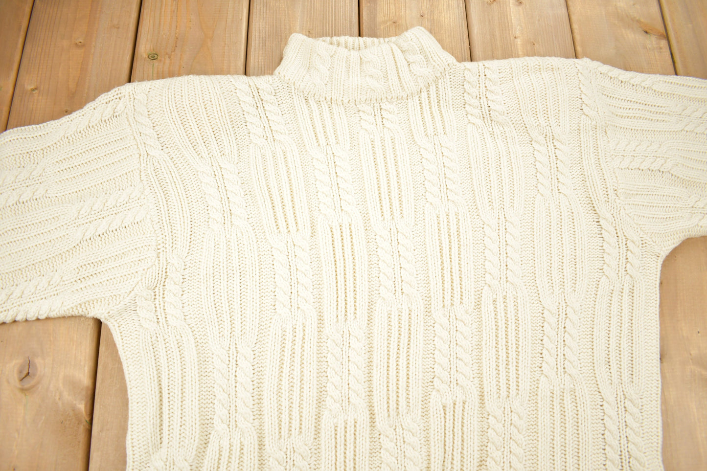 Vintage 1990s Karen Scott II Cable Knit Mockneck Sweater / Virgin Wool / Streetwear / Women's