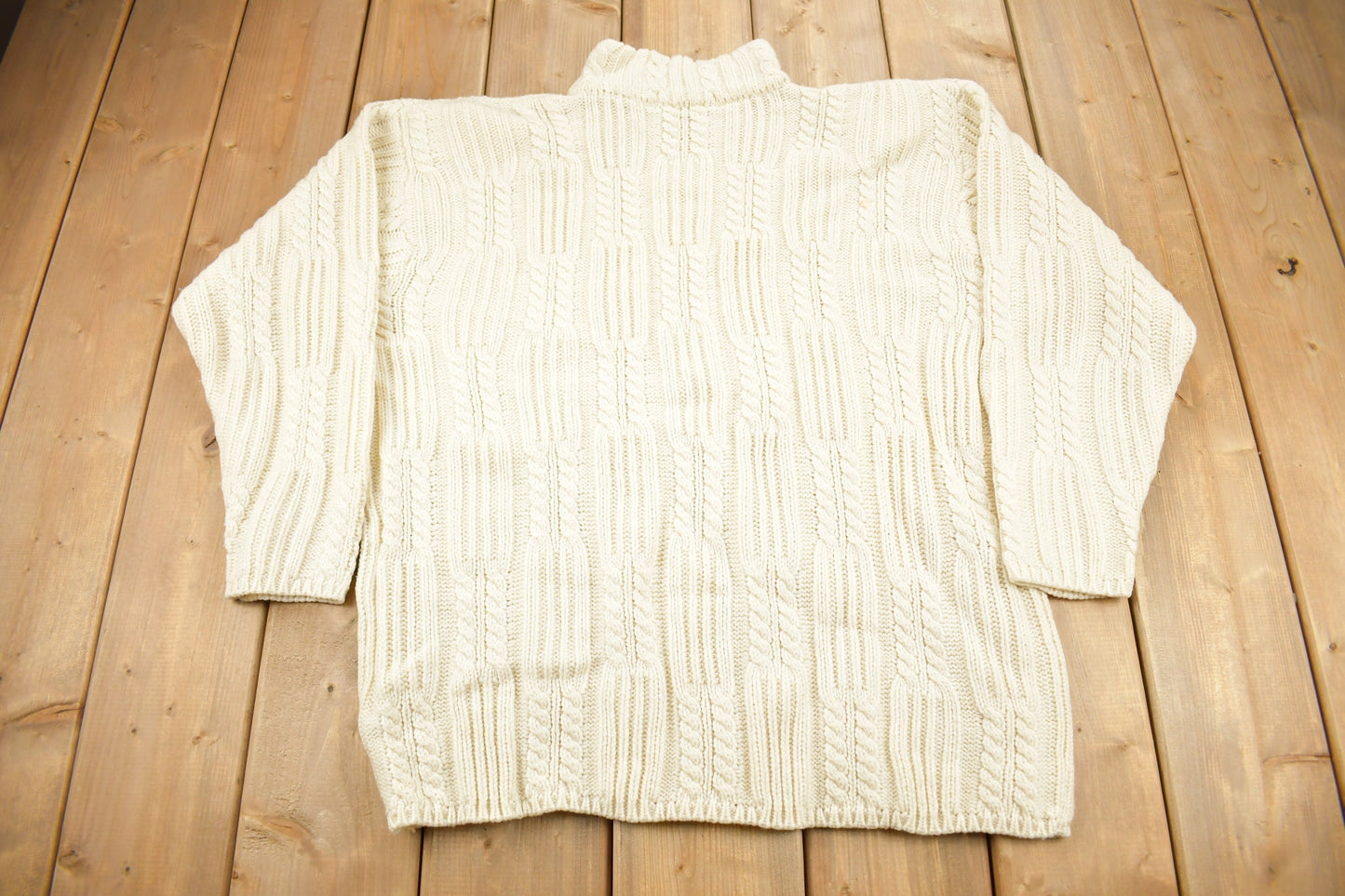 Vintage 1990s Karen Scott II Cable Knit Mockneck Sweater / Virgin Wool / Streetwear / Women's