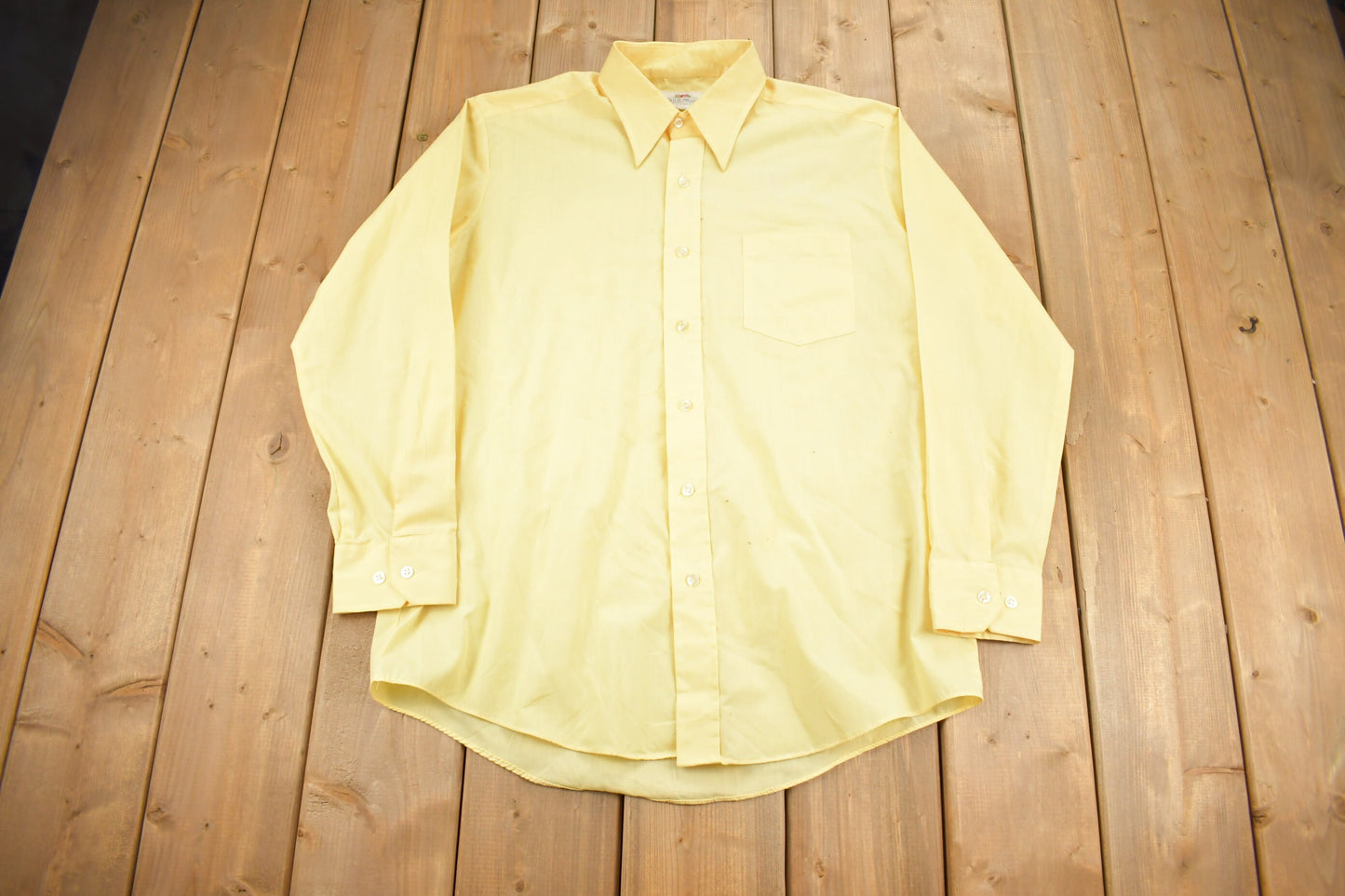 Vintage 1990s Blank Yellow Fruit Of The Loom Button Up Shirt / 1990s Button Up / Basic Button Up / Blank Button Up / Vintage Dress Shirt