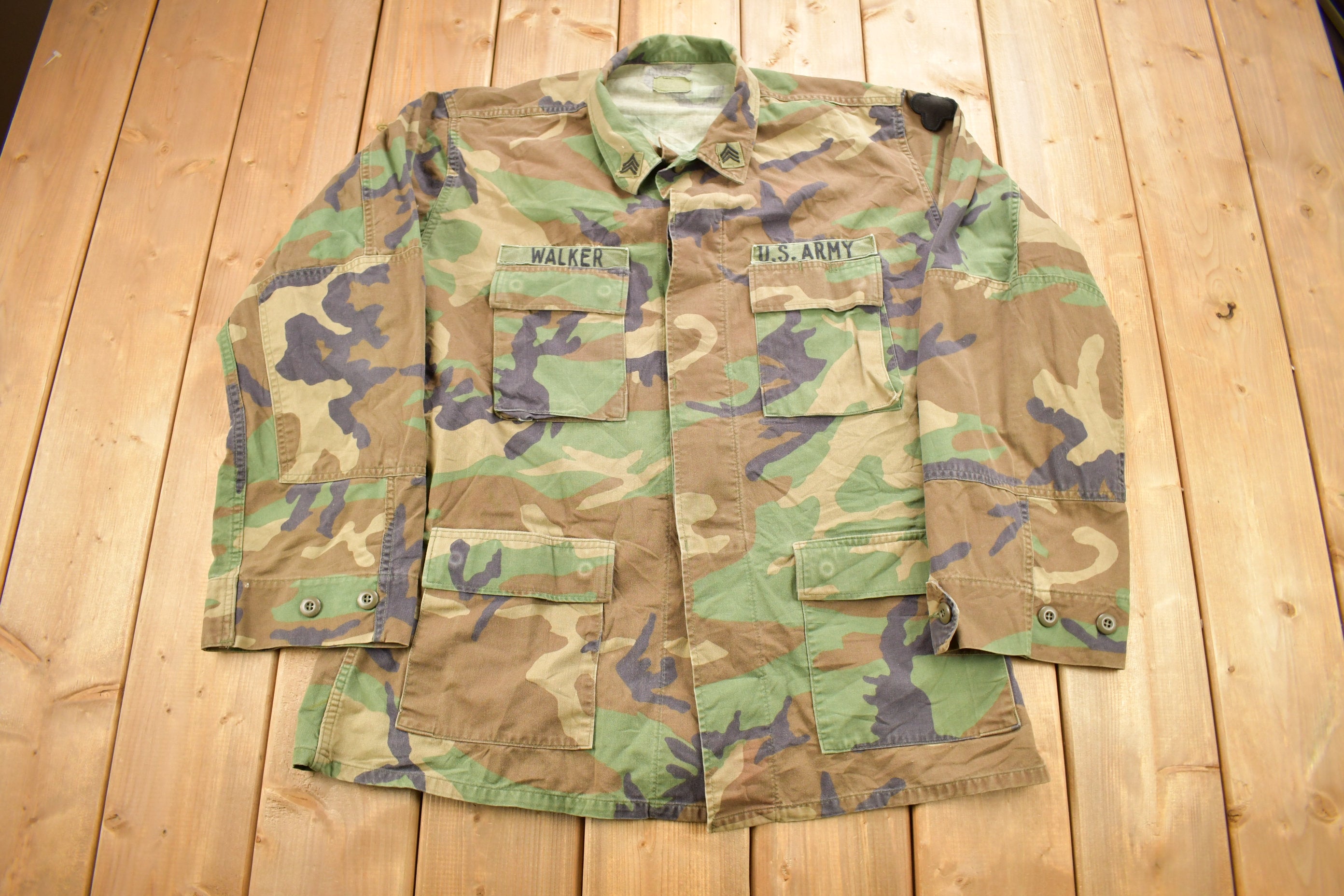 Vintage 1990s US Military Woodland Camo Combat Shirt / USMC / US Army ...