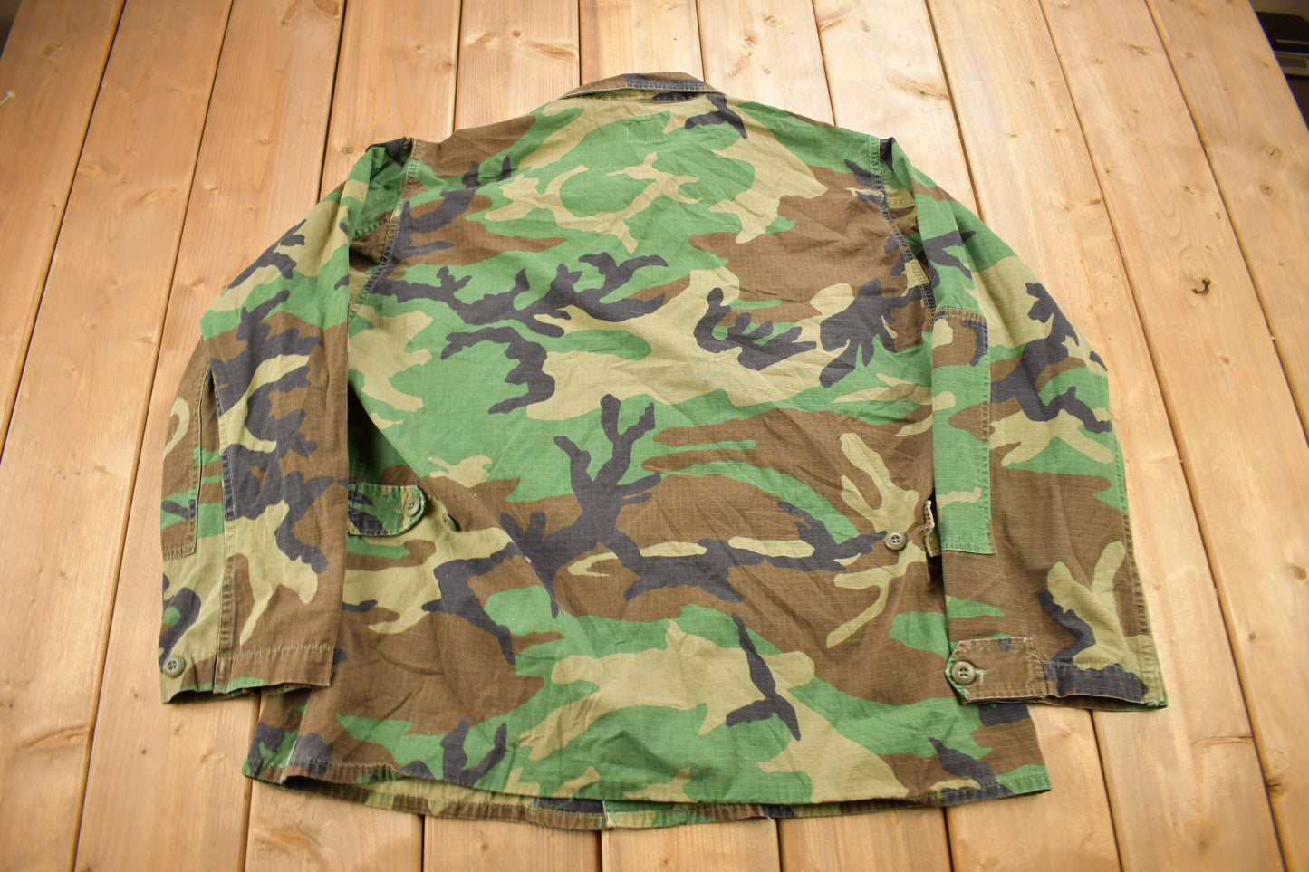 Vintage 1991 US Military Woodland Camo Combat Shirt / USMC / US Army Green / Militaria / Patchwork / U.S. Army Top / Military Gear