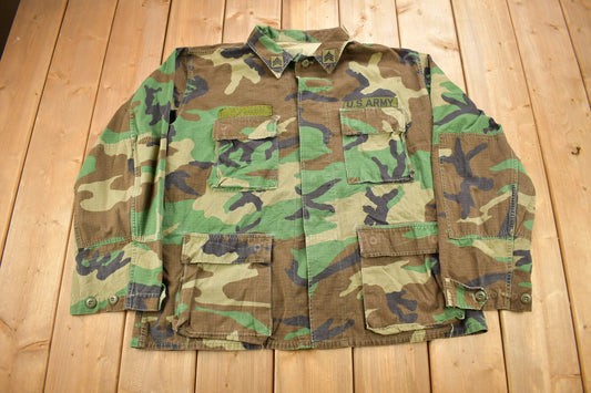 Vintage 1991 US Military Woodland Camo Combat Shirt / USMC / US Army Green / Militaria / Patchwork / U.S. Army Top / Military Gear