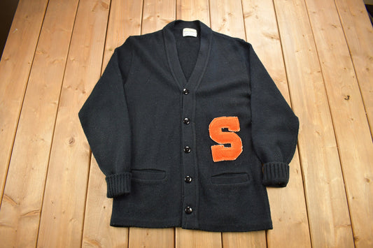 Vintage 1960s Collegiate Knit Cardigan Sweater / Bristol Products / Vintage Cardigan / S Logo / Patchwork / Made In USA