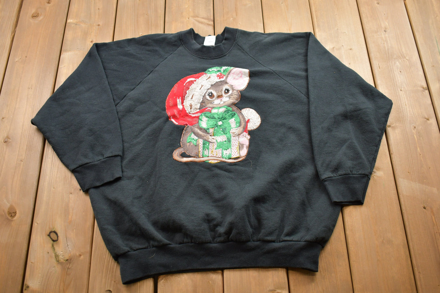 Vintage 1990s Bunny Theme Christmas Sweater / 90s Holiday Crewneck / Winter Wear / Festive Graphic Print / Made In USA / Animal Theme