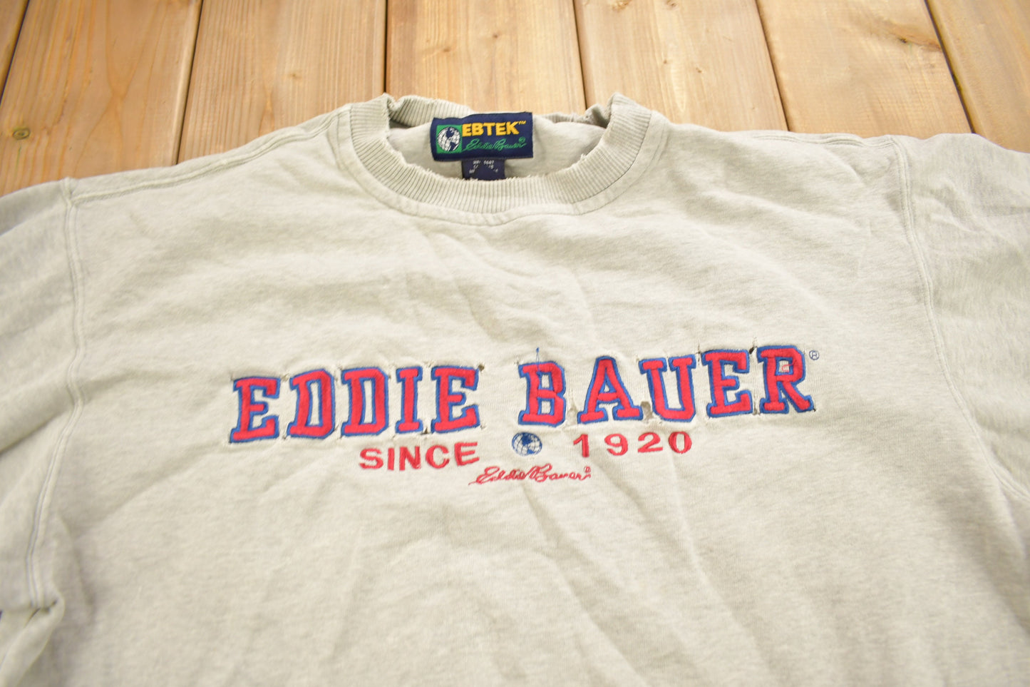 Vintage 1990s Eddie Bauer EBTEK Distressed Crewneck Sweatshirt / 90s Crewneck / Streetwear / Outdoorsman