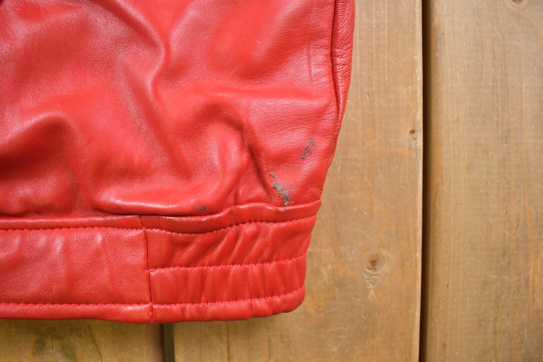 Vintage 1990s Jean Pierre Womens Red Leather Jacket / Fall Outerwear / Leather Coat / Streetwear / Button Closure /Size L