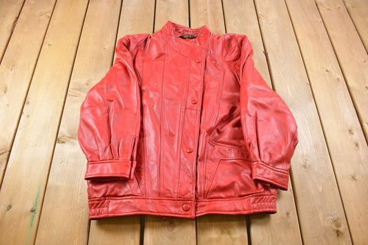 Vintage 1990s Jean Pierre Womens Red Leather Jacket / Fall Outerwear / Leather Coat / Streetwear / Button Closure /Size L