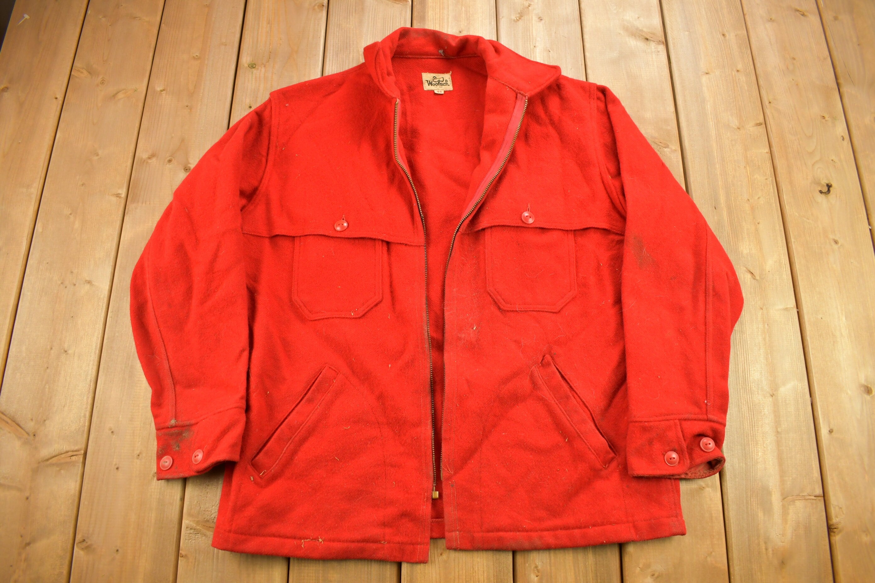 Vintage 1960s Woolrich Red Wool Jacket / Vintage Woolrich / Made In USA /  Outdoorsman / Hunting Jacket / Size 44