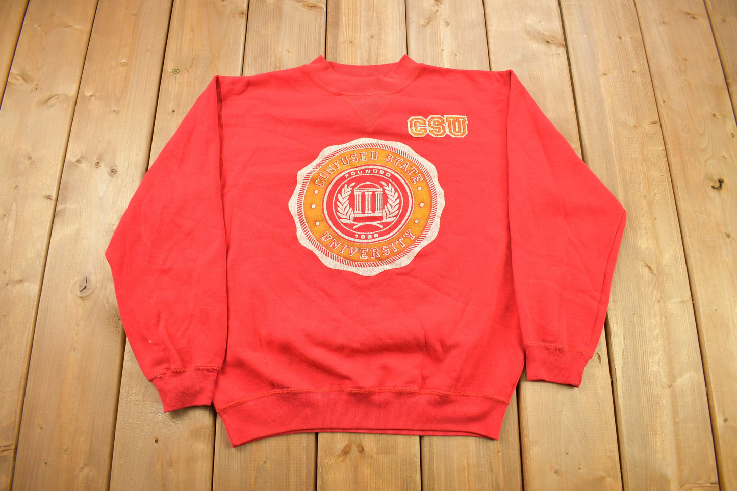 Vintage 1990s Confused State University Crewneck Sweatshirt / 90s Crewneck / Streetwear / Funny Sweater