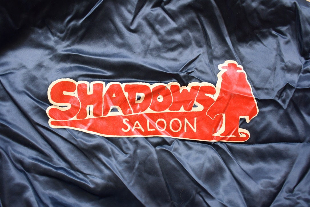 Vintage 1990s West Wind  Shadows Saloon Jumpin Jim Satin Bomber Jacket / Snap Button / Streetwear / Fall Outerwear / Embroidered