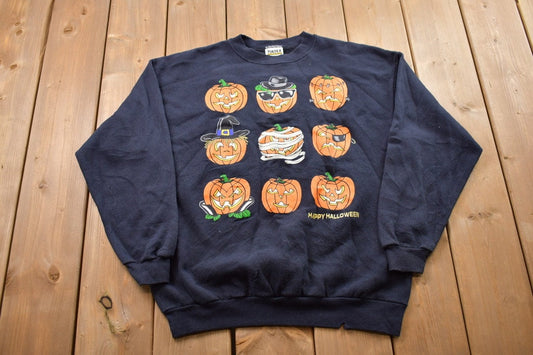 Vintage 1990s Halloween Theme Pumpkin Crewneck Sweatshirt / 90s Crewneck / Essential / Streetwear / 90s Blank / Halloween Theme / Pumpkin