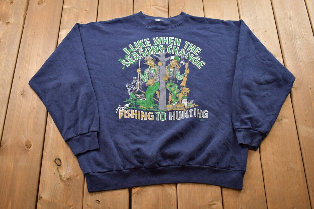 Vintage 1990s Fishing And Hunting Crewneck / Souvenir / Vintage Sweatshirt / Outdoorsman / Wilderness Sweatshirt / Made In USA / Seasons