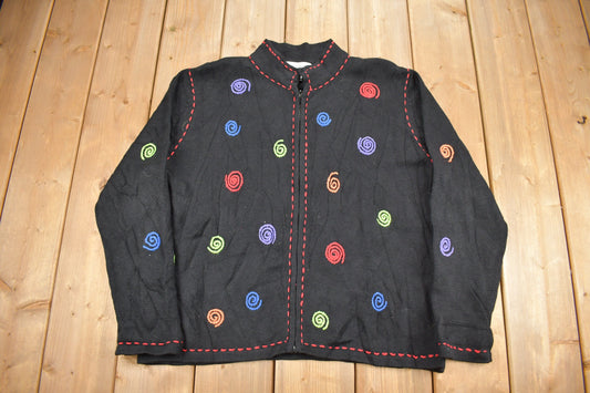 Vintage 1990s Abstract Spiral Embroidered Knit Sweater