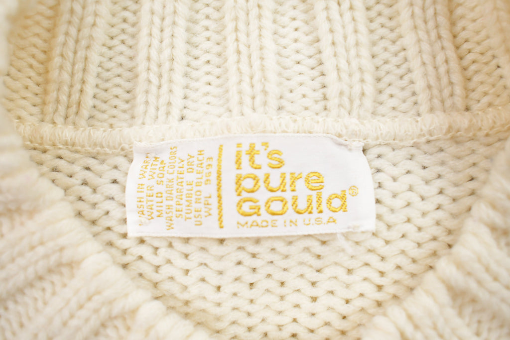 Vintage 1990s 3D Beige Cable Knit Button Up Crewneck Sweater