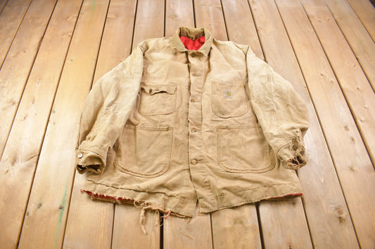 Vintage 1990s Carhartt Diamond Quilt Lined Painters Jacket / Workwear / Streetwear / 1990 / Distressed Jacket / Outdoor Wear