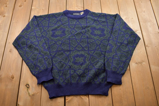 Vintage 1990s Ottimo Wool Knitted Crewneck Sweater / Vintage 90s Crewneck / All Over Pattern / Colorful / Sweatshirt / Abstract Pattern