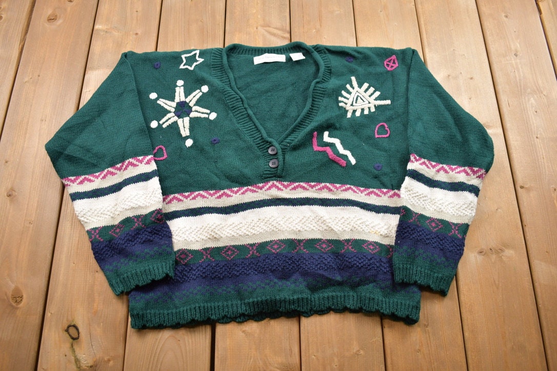 Vintage 1990s Paris Sport Club Knitted Cardigan Style Sweater