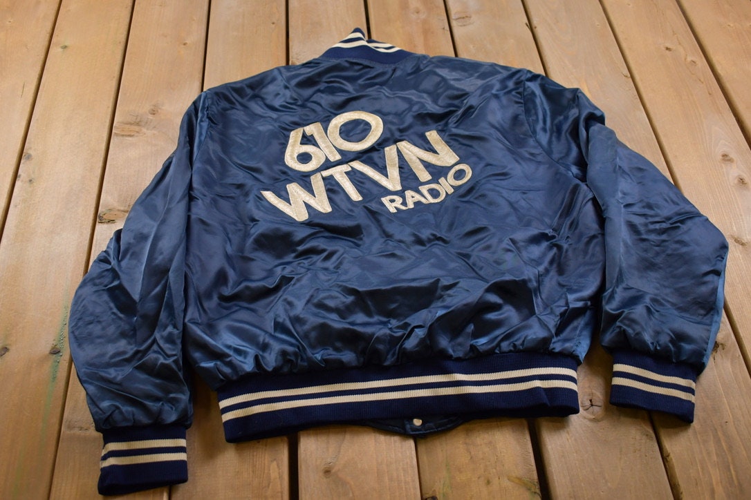 Vintage 1990s 610 WTVN Radio Ohio Dave Claborn Satin Bomber Jacket