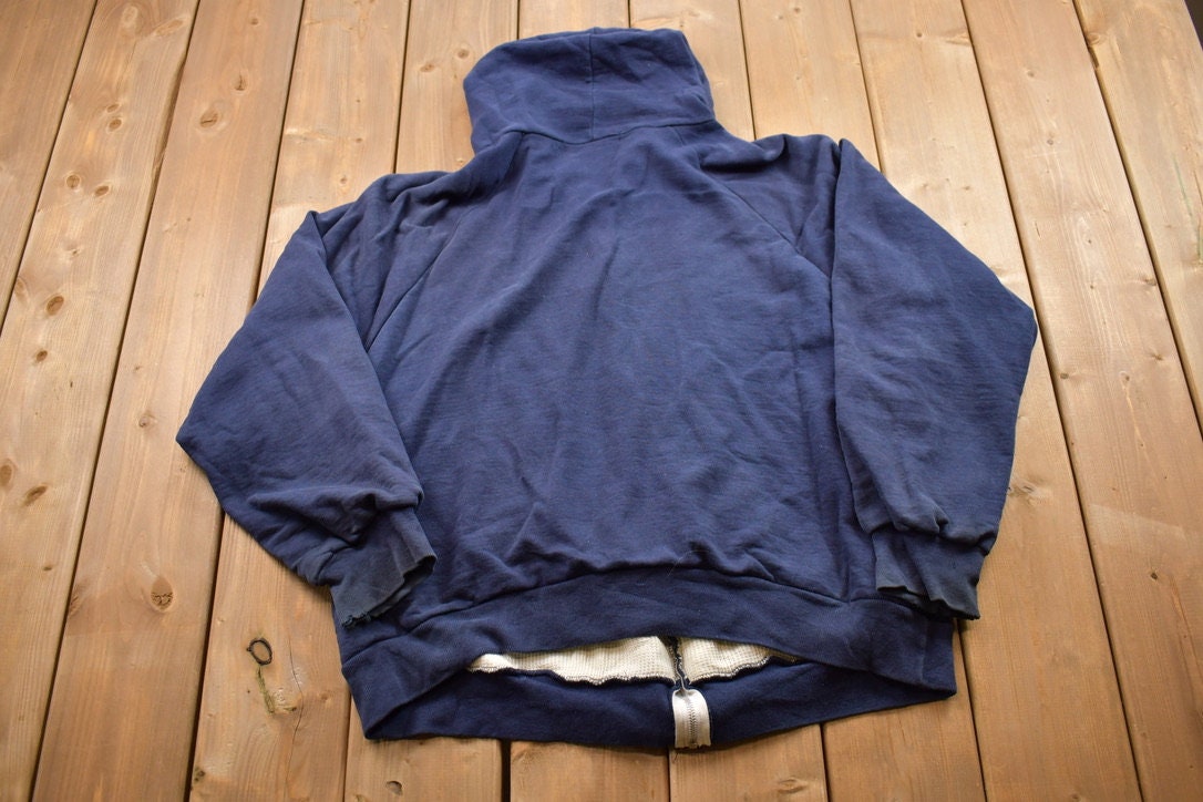 Vintage 1990s Blank Navy Blue Zip Up Hoodie / 90s Hoodie / Made In USA / Essential / Streetwear / 90s Blank / Blank Zip Up Hoodie