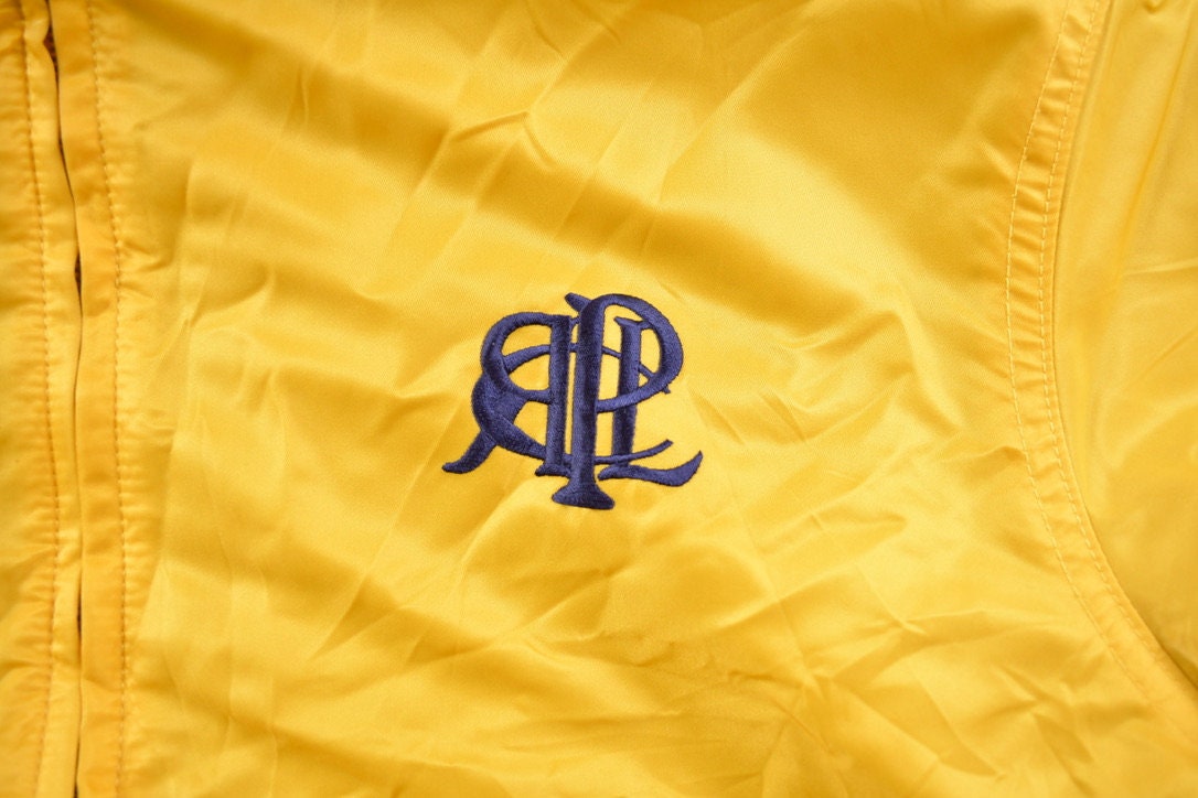 Vintage 1990s Dala Sport Chenille Blue & Yellow Reversible Varsity Jacket