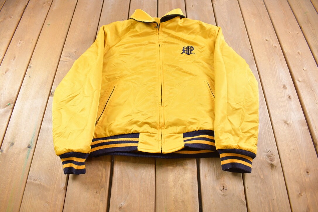 Vintage 1990s Dala Sport Chenille Blue & Yellow Reversible Varsity Jacket