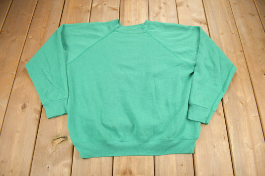 Vintage 1980s Blank Green Raglan Crewneck Sweatshirt