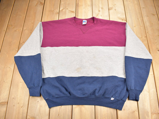 Vintage 1990s Russell Athletics Color Block Blank Crewneck Sweatshirt