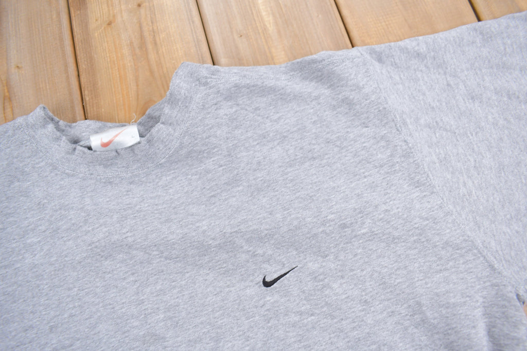 Vintage 1990s Nike Heather Grey Mini Swoosh Crewneck Sweatshirt