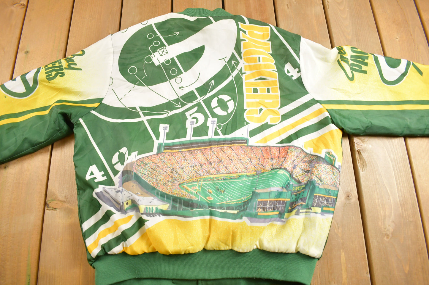 Vintage 1980s Green Bay Packers NFL Chalkline All Over Print Jacket