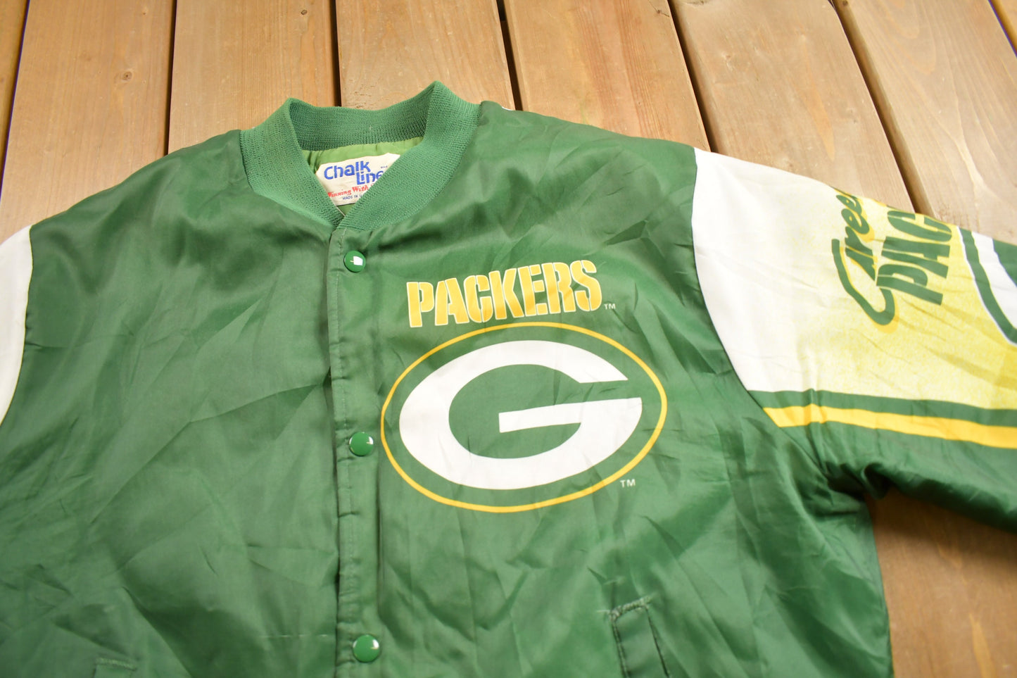 Vintage 1980s Green Bay Packers NFL Chalkline All Over Print Jacket