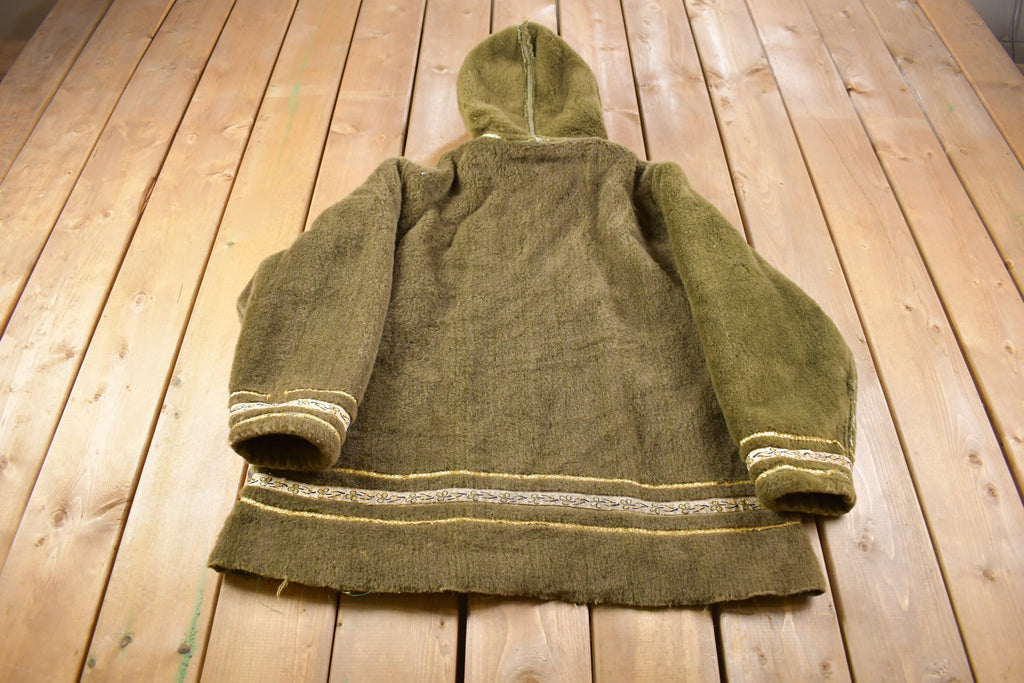 Vintage 1950s  Embroidered Fleece Jacket With Fur Hood