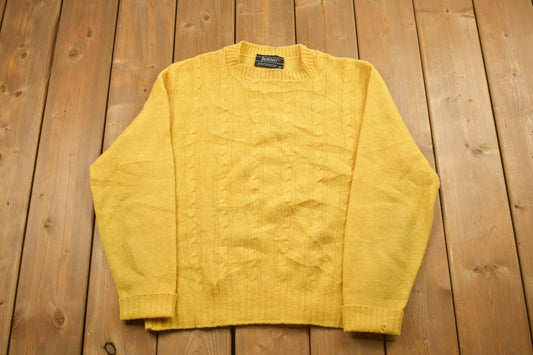 Vintage 1990s Knitted Yellow Crewneck Sweater / Vintage 90s Crewneck / All Over Pattern / Cable / Colorful / Sweatshirt / Abstract Pattern