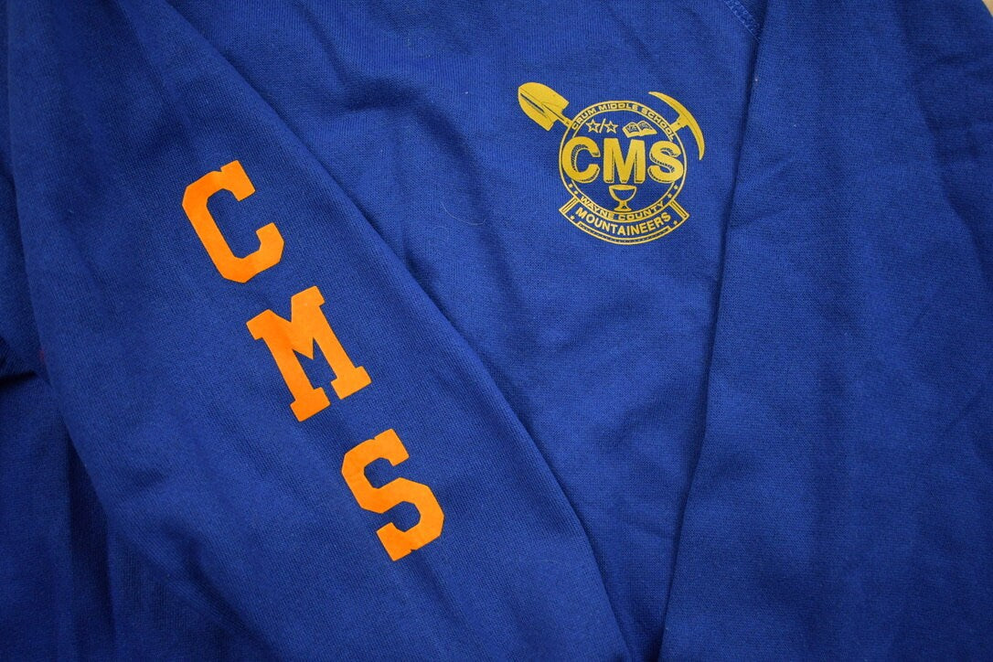 Vintage 1990s CMS Crewneck Sweatshirt / 90s Crewneck / Flocking / Flocked / Made In USA / Essential / Streetwear / Raglan / 90s