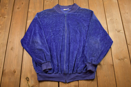 Vintage 1990s Velour Zip Up Sweatshirt / 90s Crewneck / Made In USA / Essential / Streetwear / 90s / Track Suit / Tony Sopranos