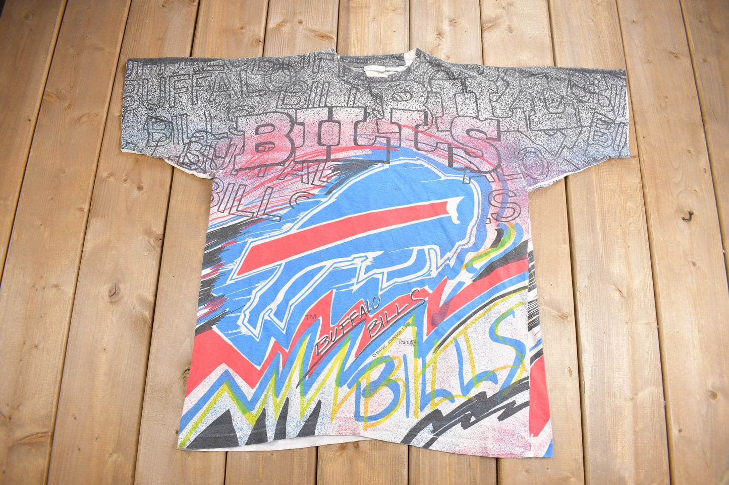 Vintage 1990s Buffalo Bills NFL All Over Print T-Shirt / Single Stitch / NFL / Magic Johnson T's / Sportswear