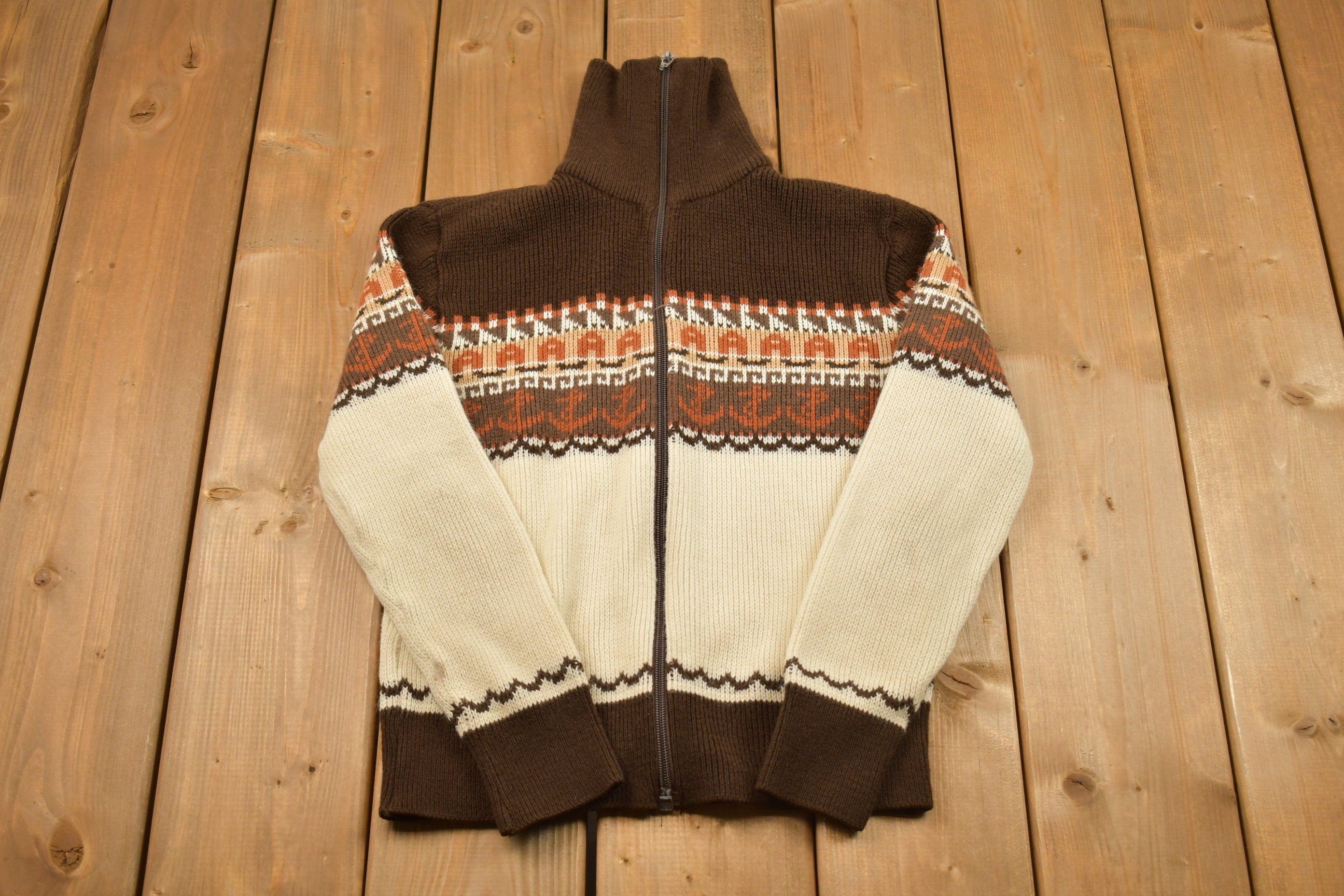 Vintage 1970s Knitted Zip Up Sweater