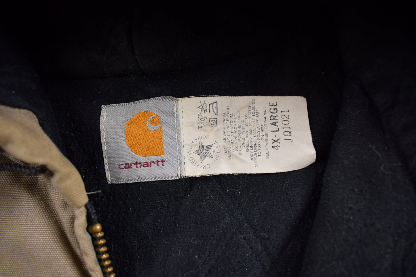 Vintage 1990s Carhartt Hooded Cinched Active Jac Work Jacket / Workwear / Distressed / Made In USA / Size 4XL