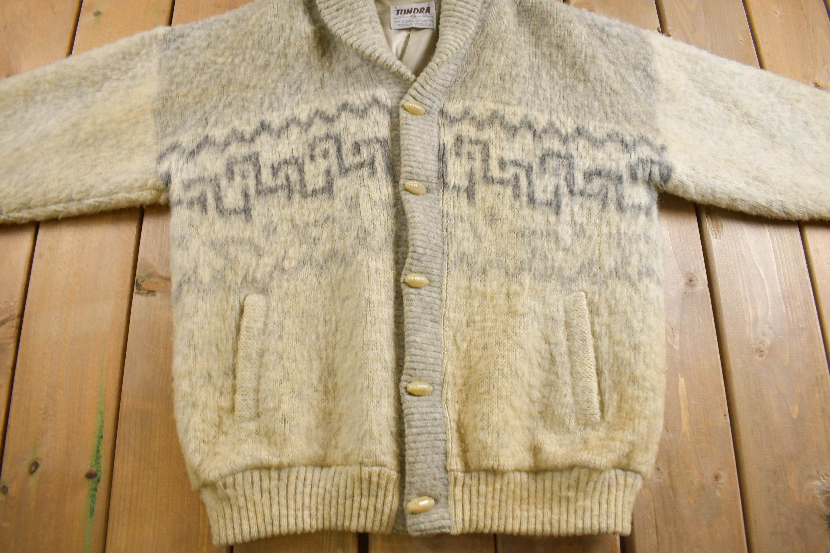 Vintage 1970s Tundra 100% Wool Knit Shawl Collar Jacket