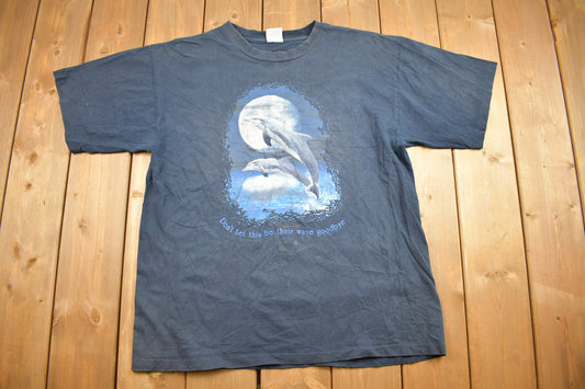 Vintage 1990s Leaping Dolphins Graphic T-Shirt / Made In USA / Single Stitch / Streetwear / Nature T Shirt / Outdoorsman