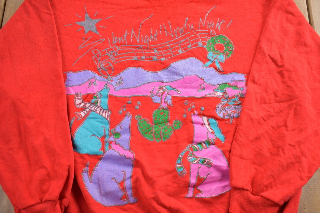 Vintage 1980s Christmas Dogs Singing Sweater / 90s Holiday Crewneck / Winter Wear / Festive Graphic Print