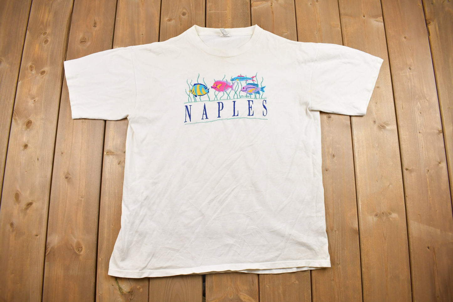 Vintage 1990s Naples Fish Souvenir T Shirt / Streetwear / Made In USA / Vacation Tee / Travel T Shirt