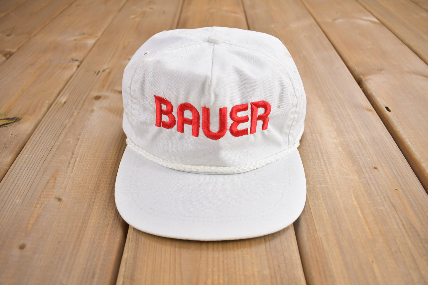 Vintage 1980s Bauer Strap Back Hat / OSFA / 90s Hat / Vintage Strap Back / Souvenir Cap / Embroidered / Made In USA