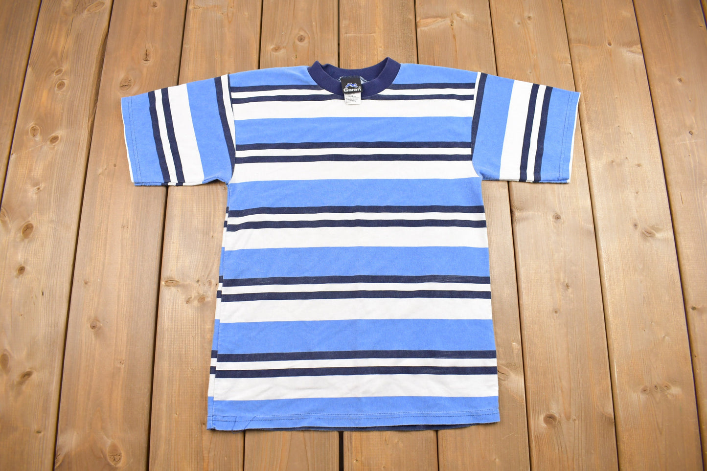 Vintage 1990s Blue Striped T Shirt / Vintage T Shirt / Streetwear / Striped Tee