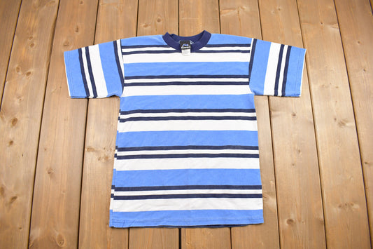 Vintage 1990s Blue Striped T Shirt / Vintage T Shirt / Streetwear / Striped Tee