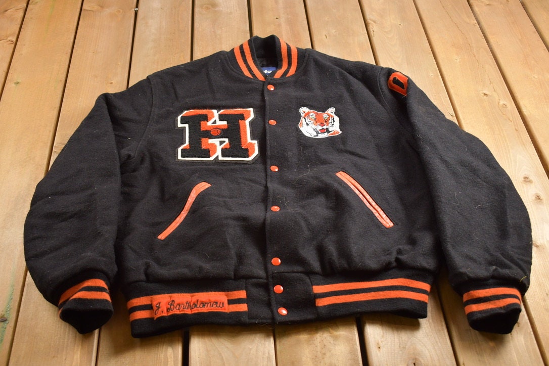 Vintage 1980s Howland Tigers Ohio Wool Varsity Jacket / Eastern College / NCCAA / Wool Leather / Outerwear / Streetwear Fashion / Basketball