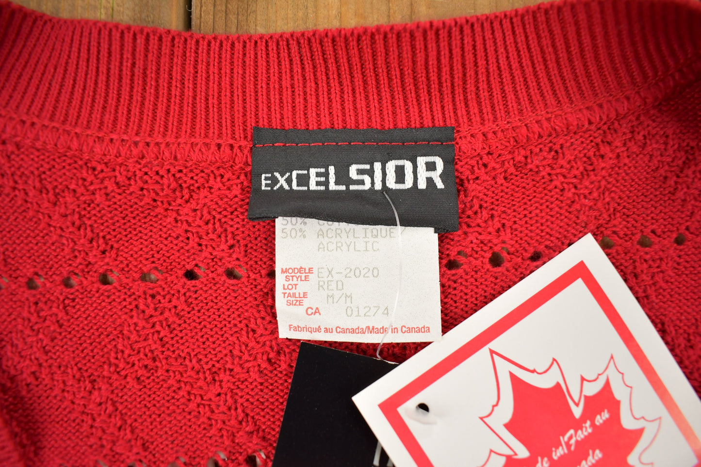 Vintage 1990s Excelsior Red Knit Cardigan Sweater / Vintage Cardigan / Made In Canada / Deadstock With Tags