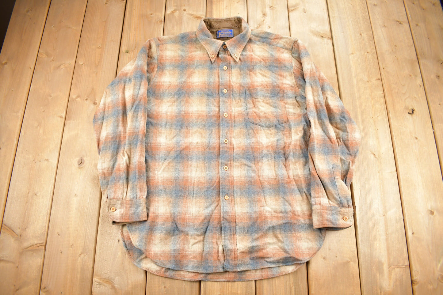 Vintage Country Traditionals By Pendleton Shadow Plaid Button Up Shirt / 100% Virgin Wool / Outdoorsman / Made In USA