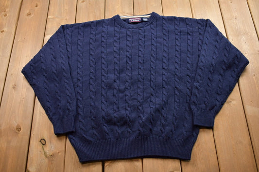 Vintage 1990s Roundtree & Yorke Cable Knitted Crewneck Sweater / Vintage 90s Crewneck / All Over Pattern / Sweatshirt / Cable Knit