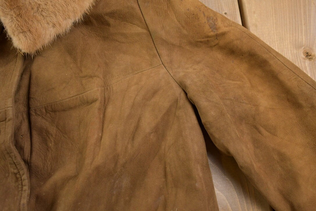 Vintage 1960s Fur Collar Leather Overcoat